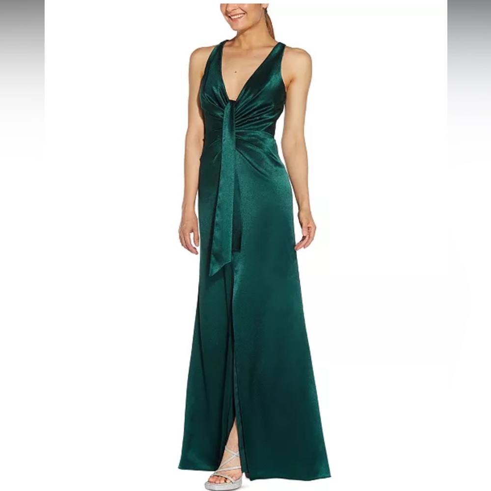 Aidan Mattox Emerald Green Satin Maxi Dress